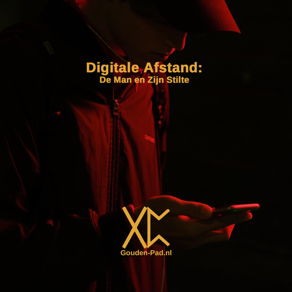 zwart/rode foto van man die staart naa zijn mobiel